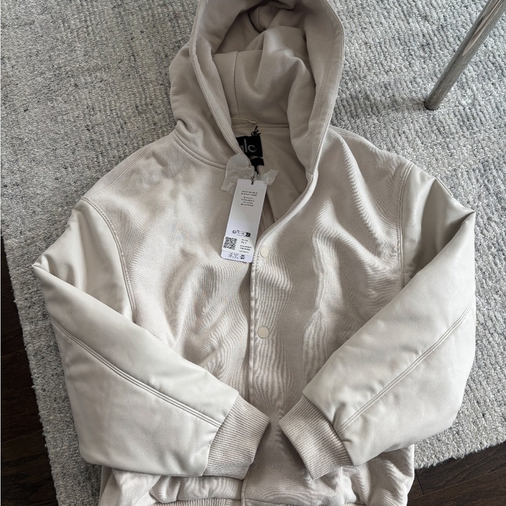 ALO Yoga Neutral Hooded Bomber Jacket in Beige
